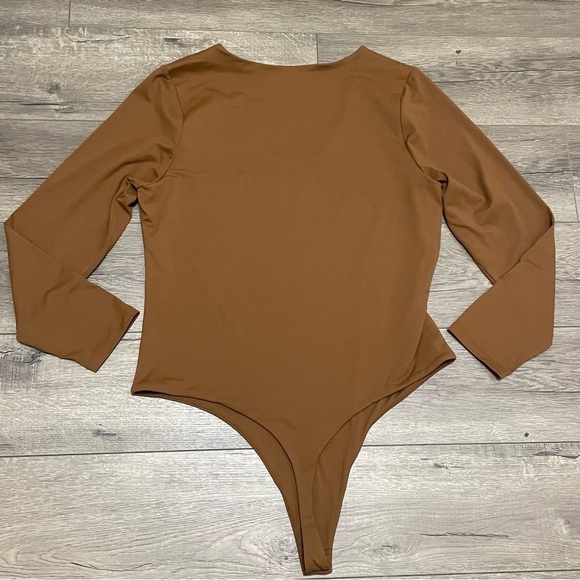 Nuuds Women’s Scoop Neck BodySuit Long Sleeve Brown Size XXL - Picture 7 of 8